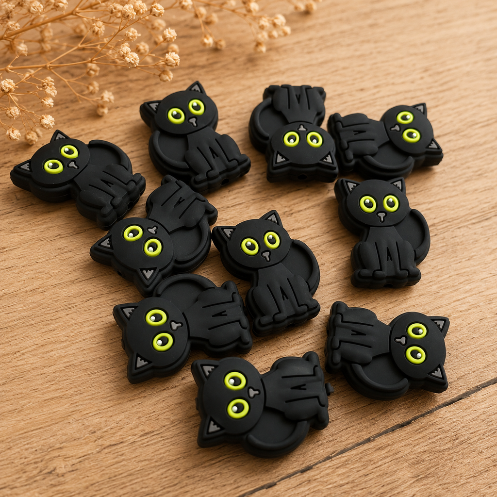 Black Cat Stitch Markers and Stitch Stoppers with Storage Tin