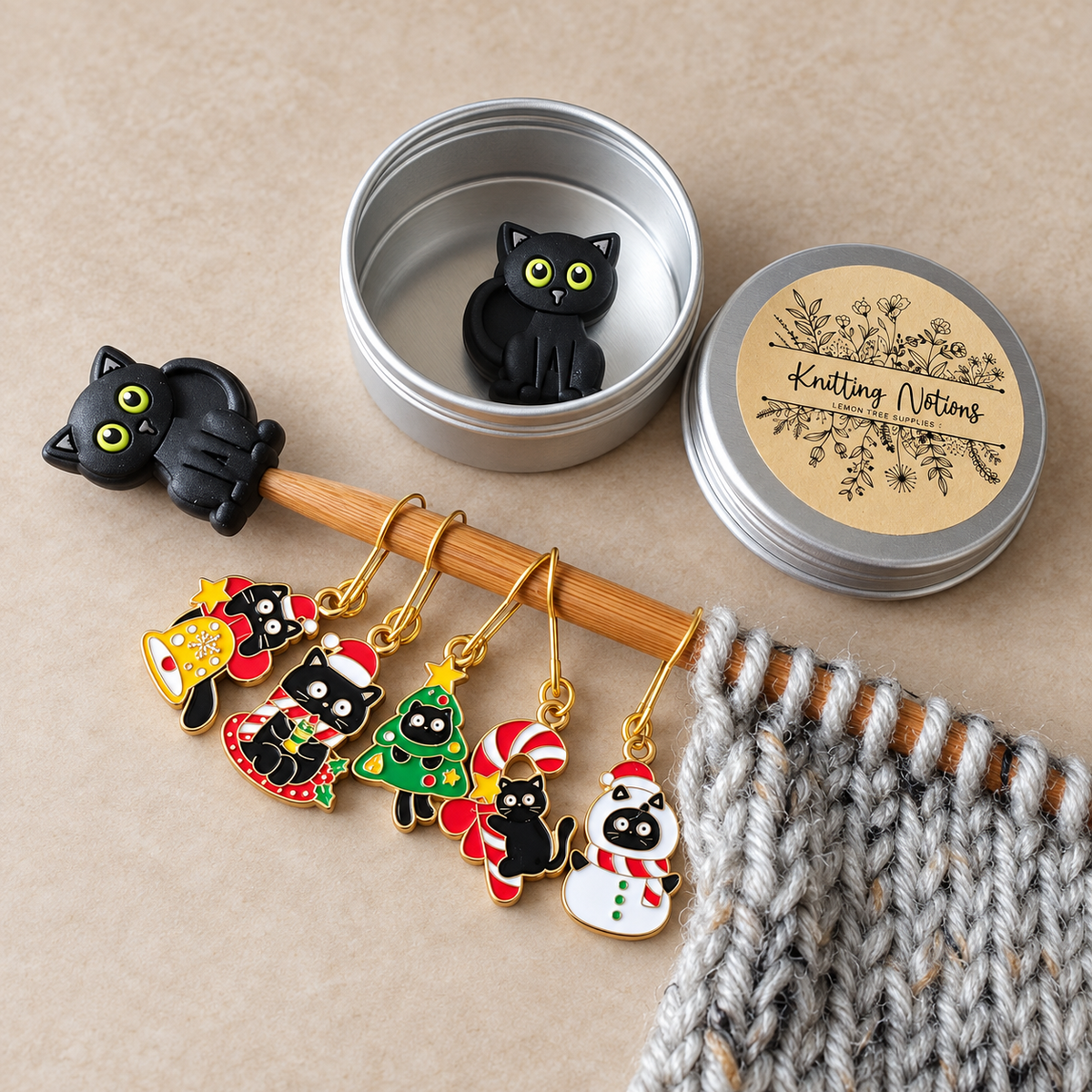 Christmas Cat Stitch Markers and Stitch Stoppers