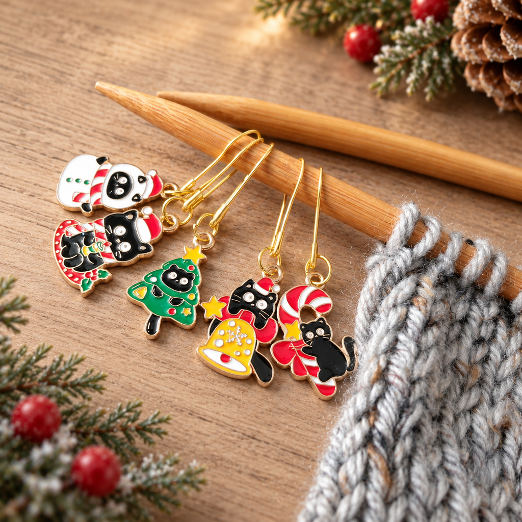 Christmas Cat Stitch Markers and Stitch Stoppers