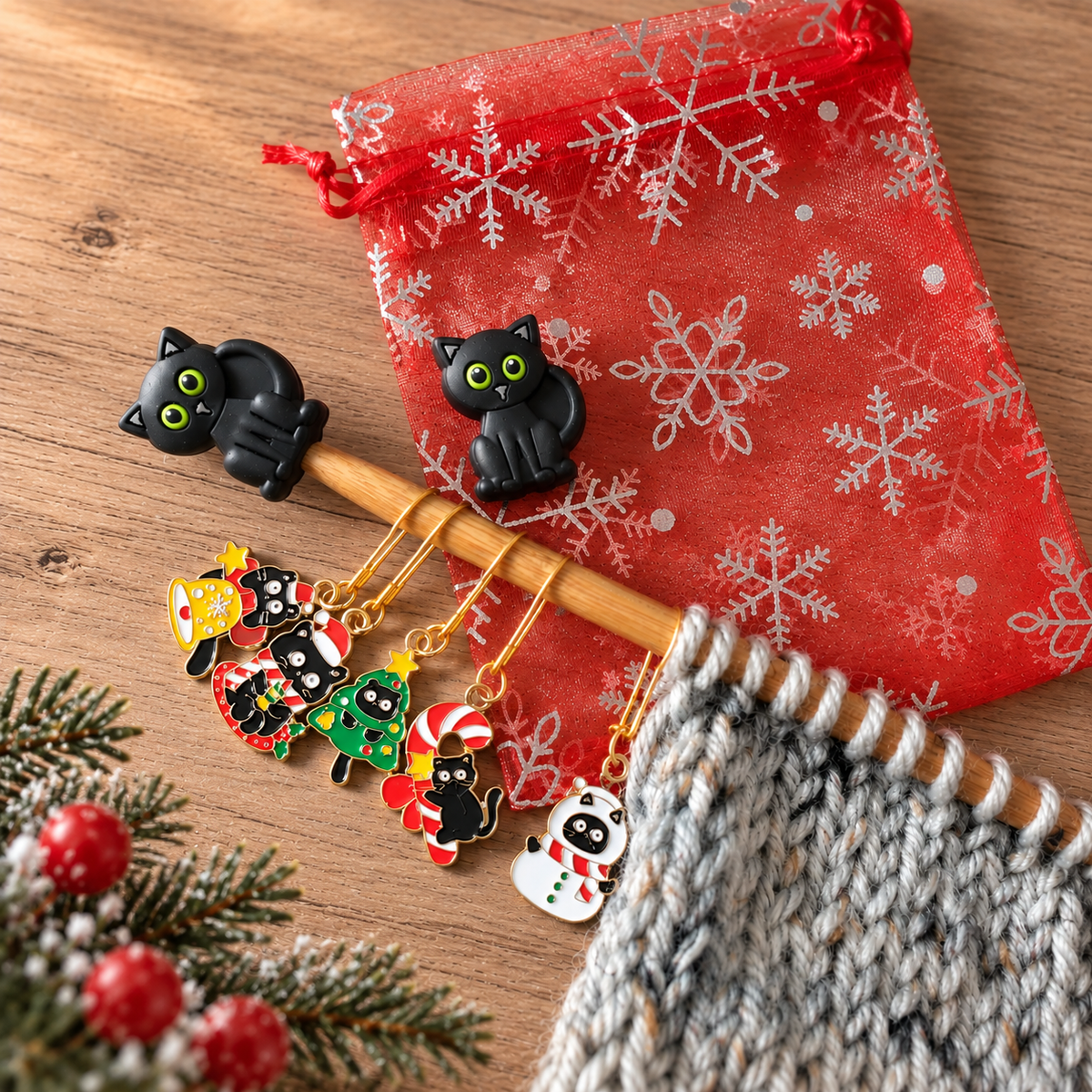 Christmas Cat Stitch Markers and Stitch Stoppers