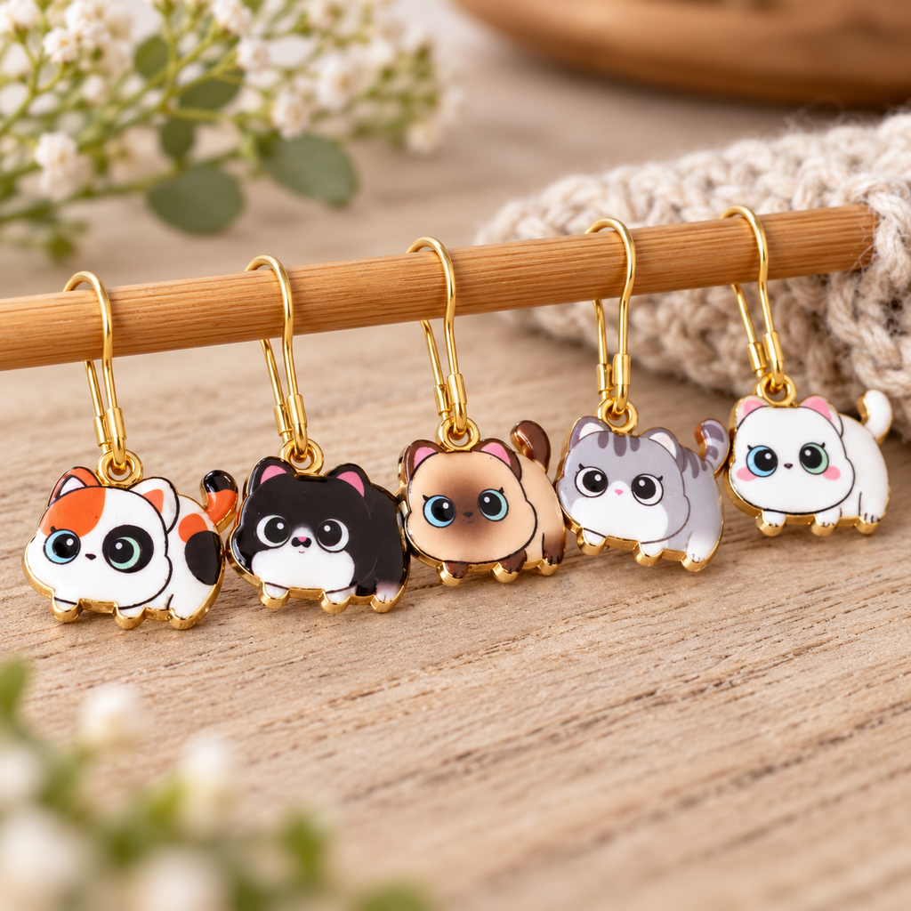 Chubby Cat Stitch Markers for Knitting and Crochet