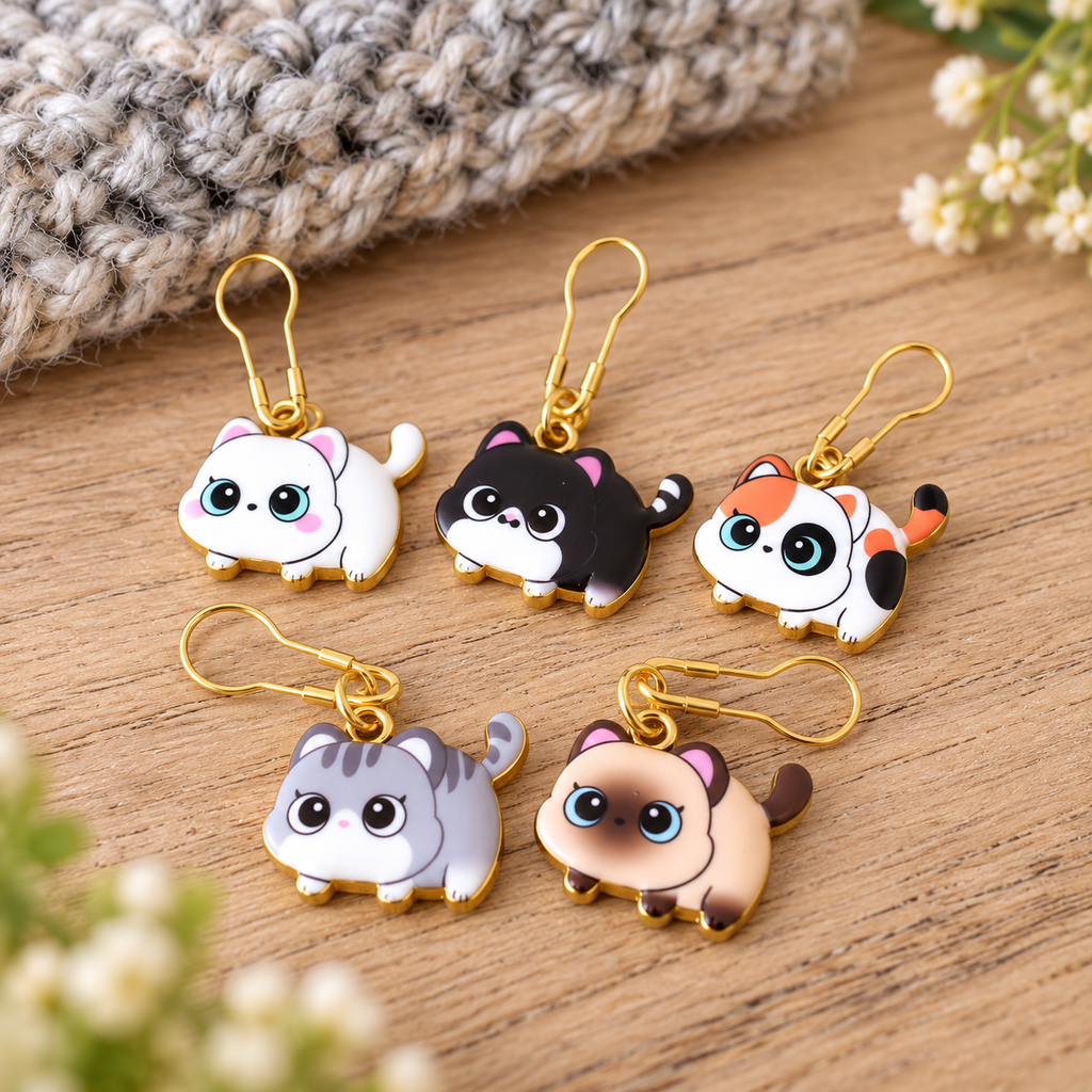 Chubby Cat Stitch Markers for Knitting and Crochet