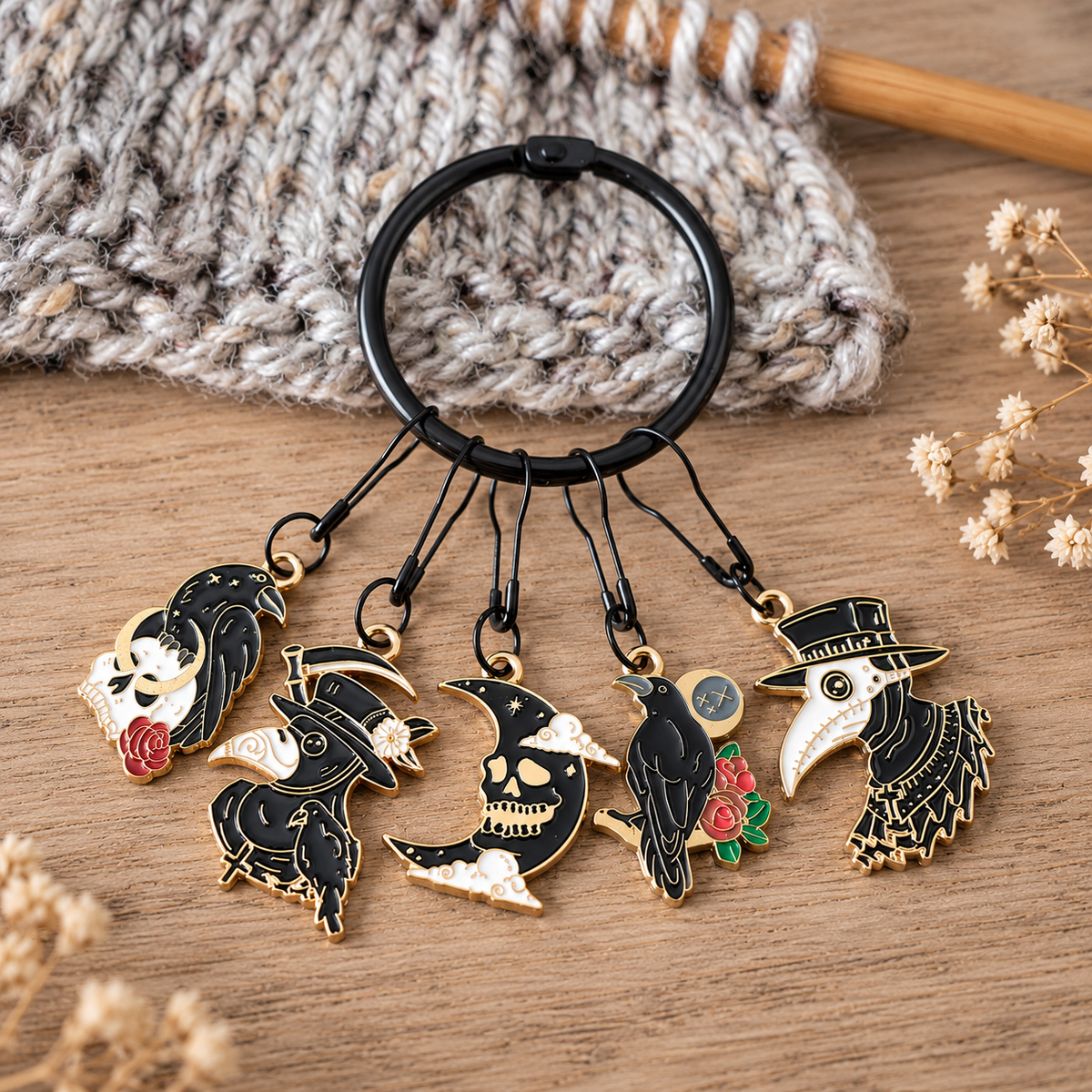 Gothic Raven Stitch Markers for Knitting and Crochet