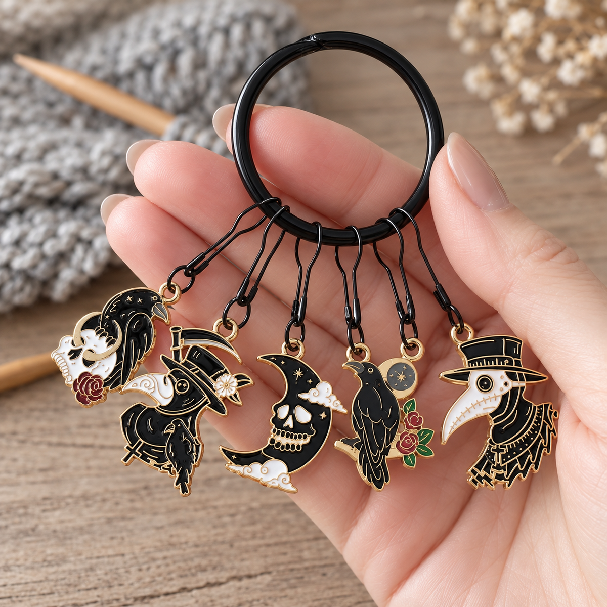 Gothic Raven Stitch Markers for Knitting and Crochet