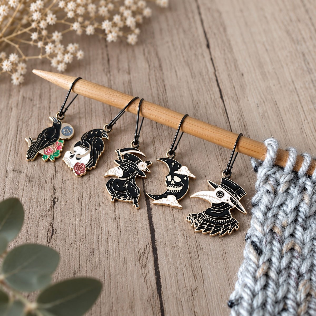 Gothic Raven Stitch Markers for Knitting and Crochet