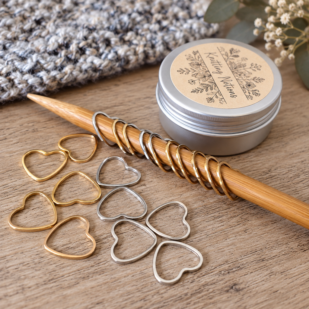 Gold and Silver Heart Knitting Stitch Markers