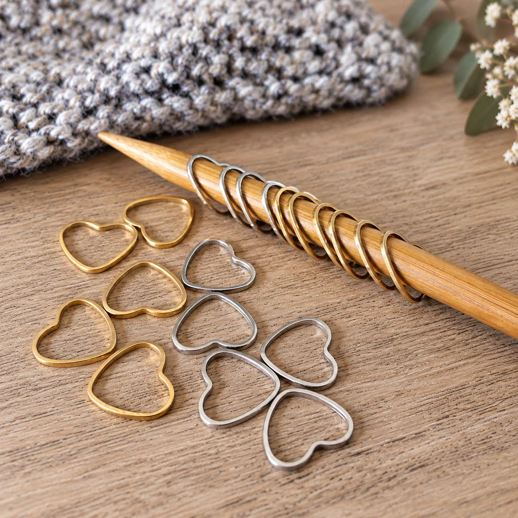 Gold and Silver Heart Knitting Stitch Markers