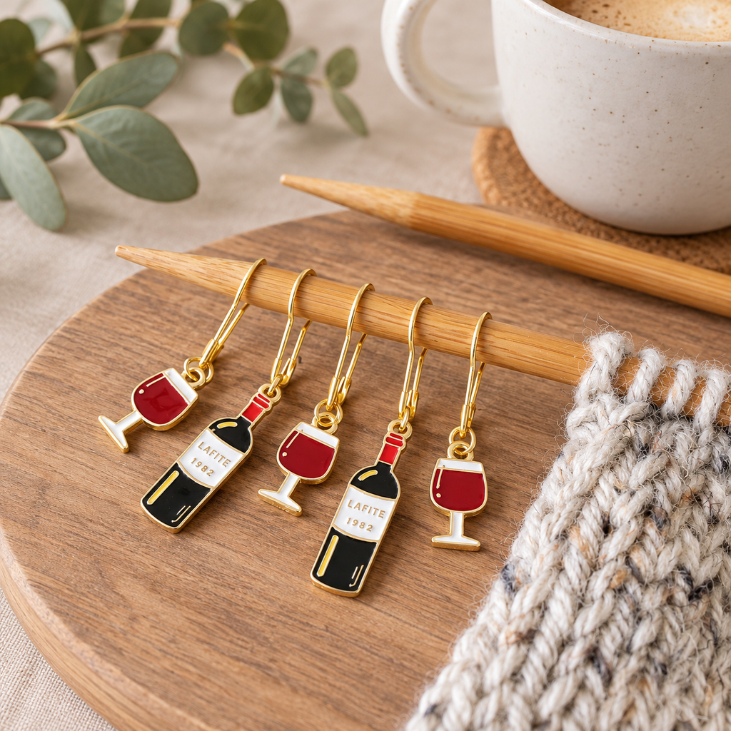 Red Wine and Wine Glass Stitch Markers