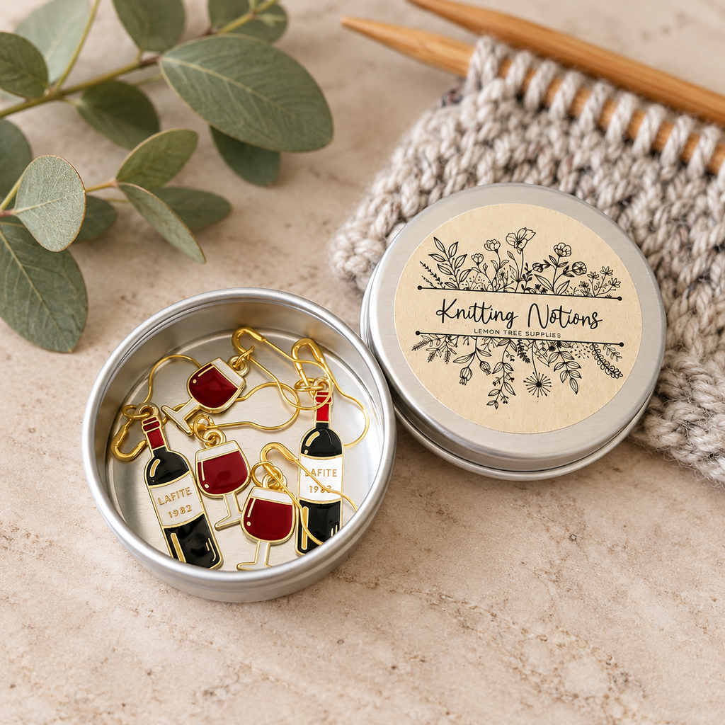 Red Wine and Wine Glass Stitch Markers